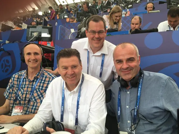 Broadcast Journalism alumnus Gary Flintoff alongside some work colleagues 