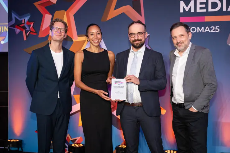 Luke Beardsworth and The Lead team, holding the Best Newsletter (Specialist/Regional) award at the Press Gazette Future of Media Awards. Image credit to ASV Photography for Press Gazette.