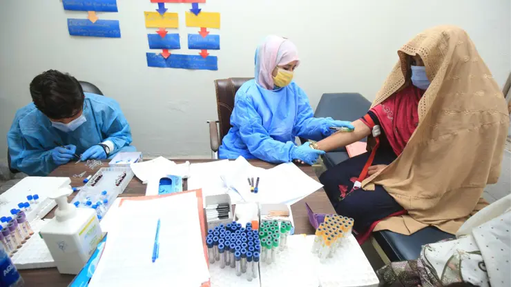 End line blood sample collection from a study participant 