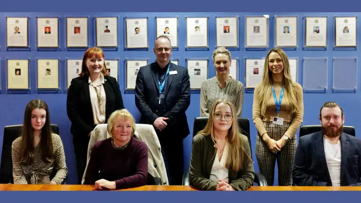 Elaine Darbyshire, Andrew Ireland, Jemma Hill and Kathryn Gardner, with Chloe Morris and family.