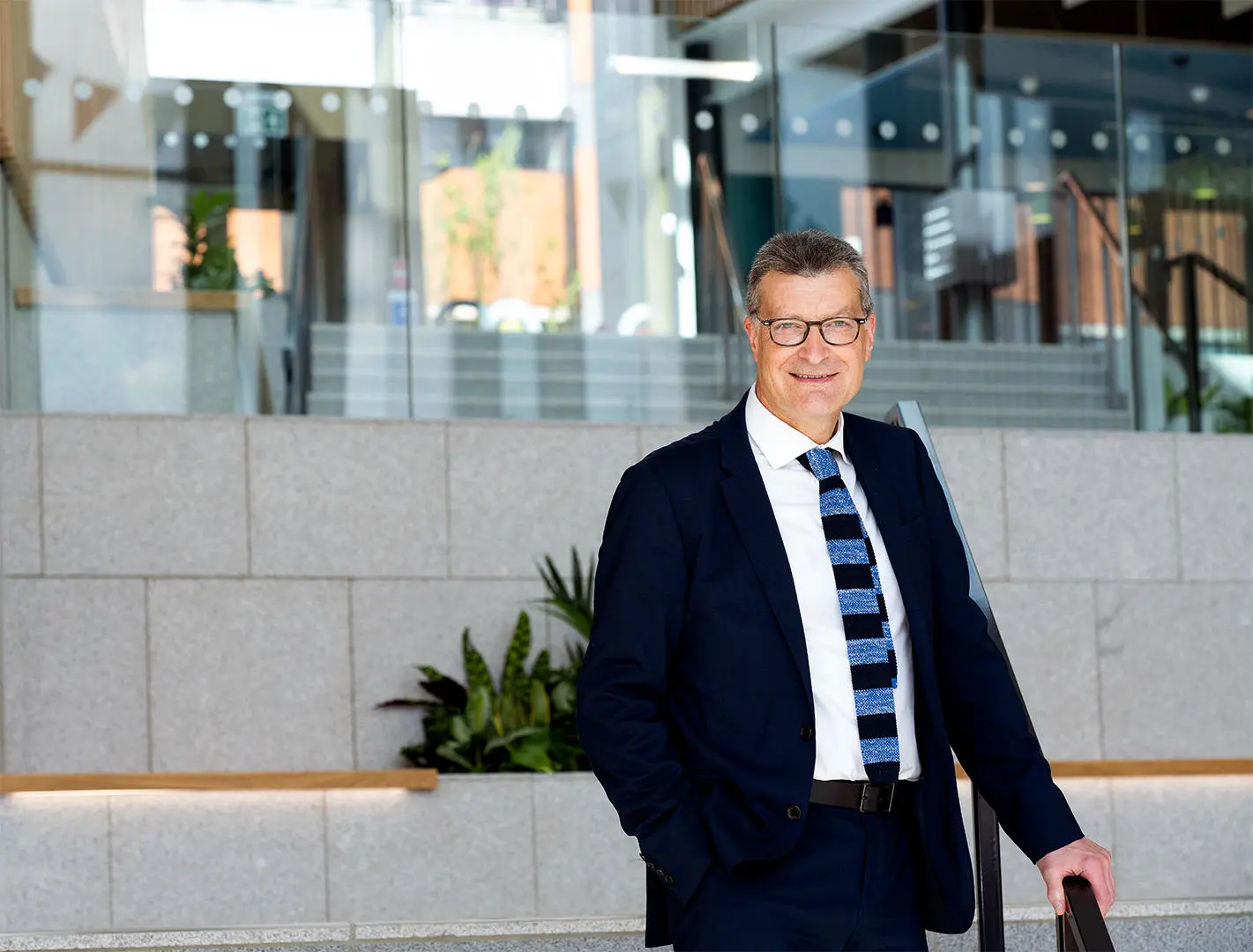 Vice Chancellor Graham Baldwin outside the new student centre