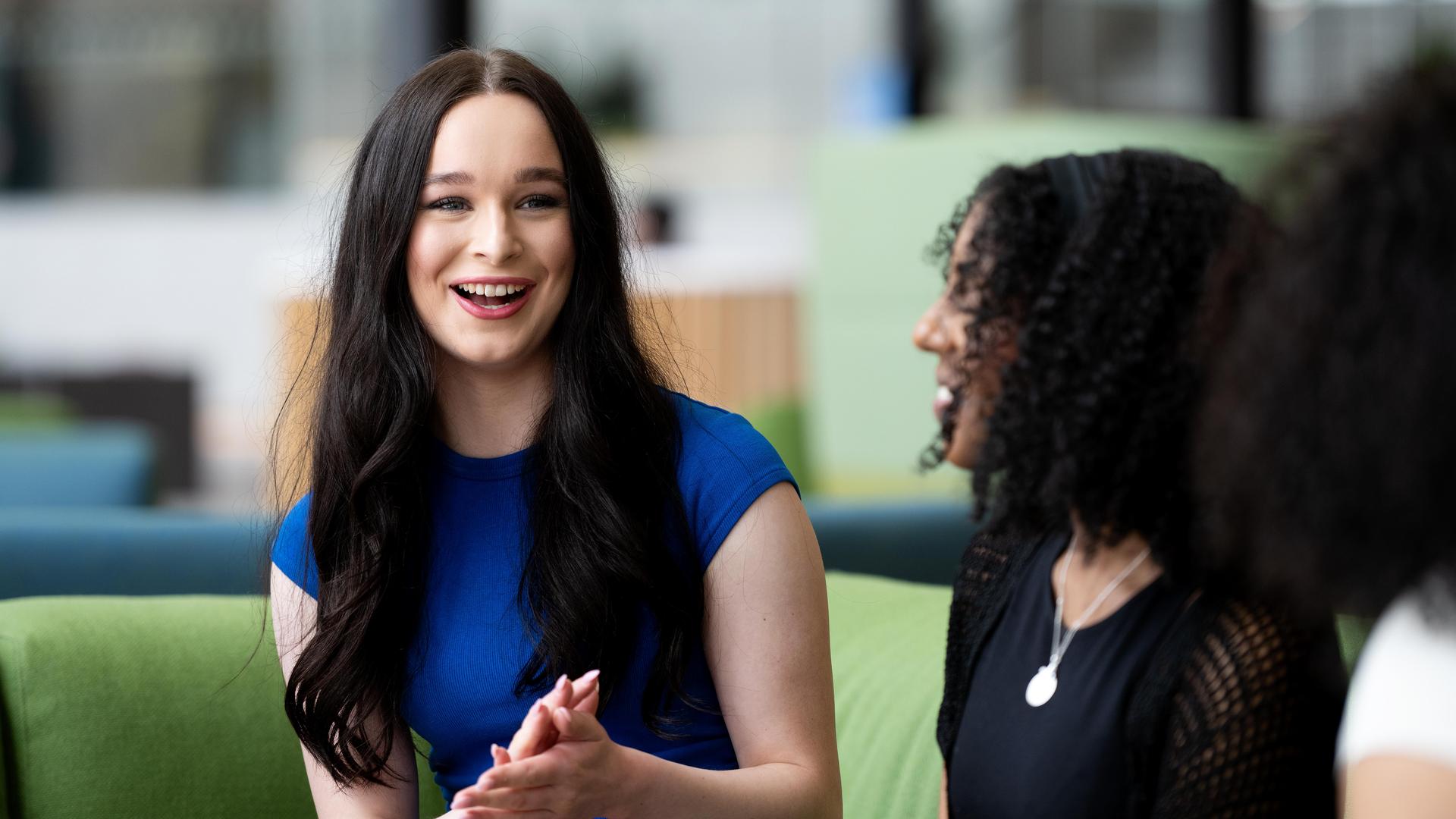 Olivia and Sasha talking in the Student Centre.