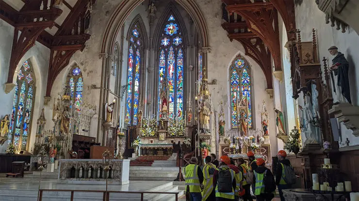 Site visit to the grade I listed St Walburge’s church to see ongoing roof repairs 