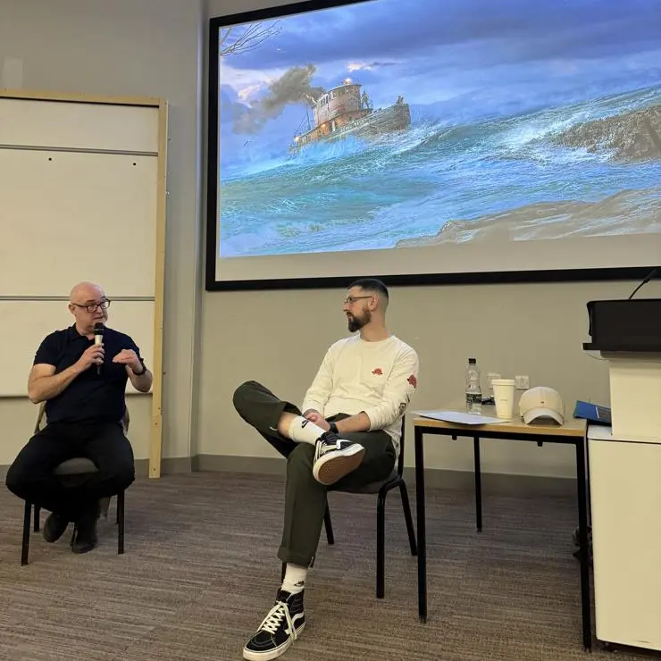 Col Price, Hollywood-affiliated Concept Artist visits campus for an industry Q&A. Col has contributed to projects, including Alien: Romulus, Kingdom of the Planet of the Apes, Masters of the Air, and Dune: Part Two. Screenwriting course leader Tom interviews Col.
