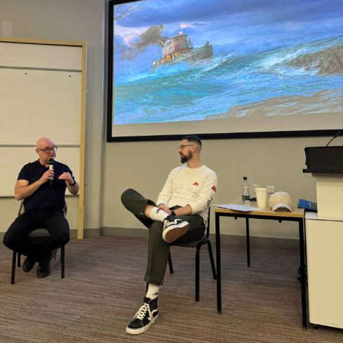Col Price, Hollywood-affiliated Concept Artist visits campus for an industry Q&A. Col has contributed to projects, including Alien: Romulus, Kingdom of the Planet of the Apes, Masters of the Air, and Dune: Part Two. Screenwriting with Film, Television & Radio course leader Tom interviews Col.