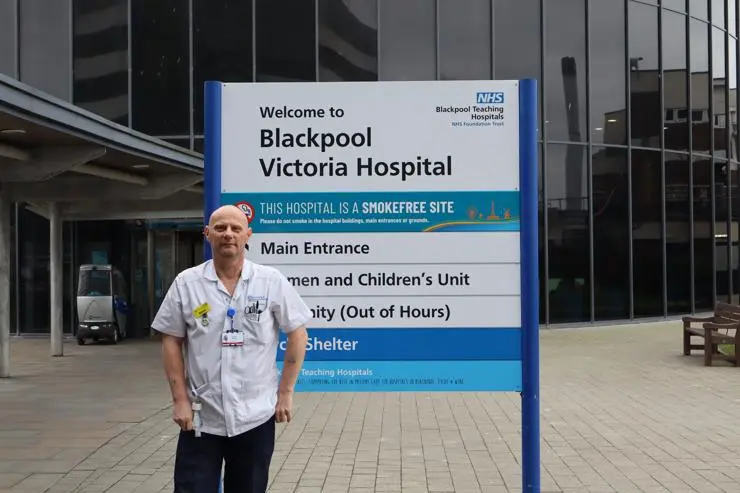 Nursing Student Steve Arnall outside Blackpool Victoria Hospital