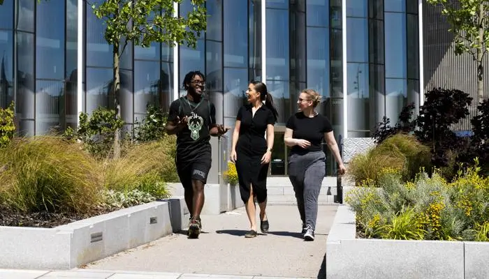 Students walking in front of the Student Centre