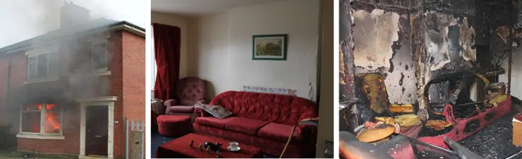 Burning upholstery furniture in a semi-detached house