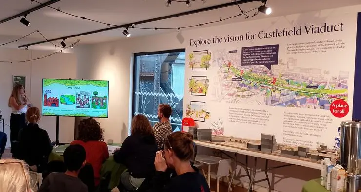 Emily Castle doing a presentation for the National Trust as part of her placement. 