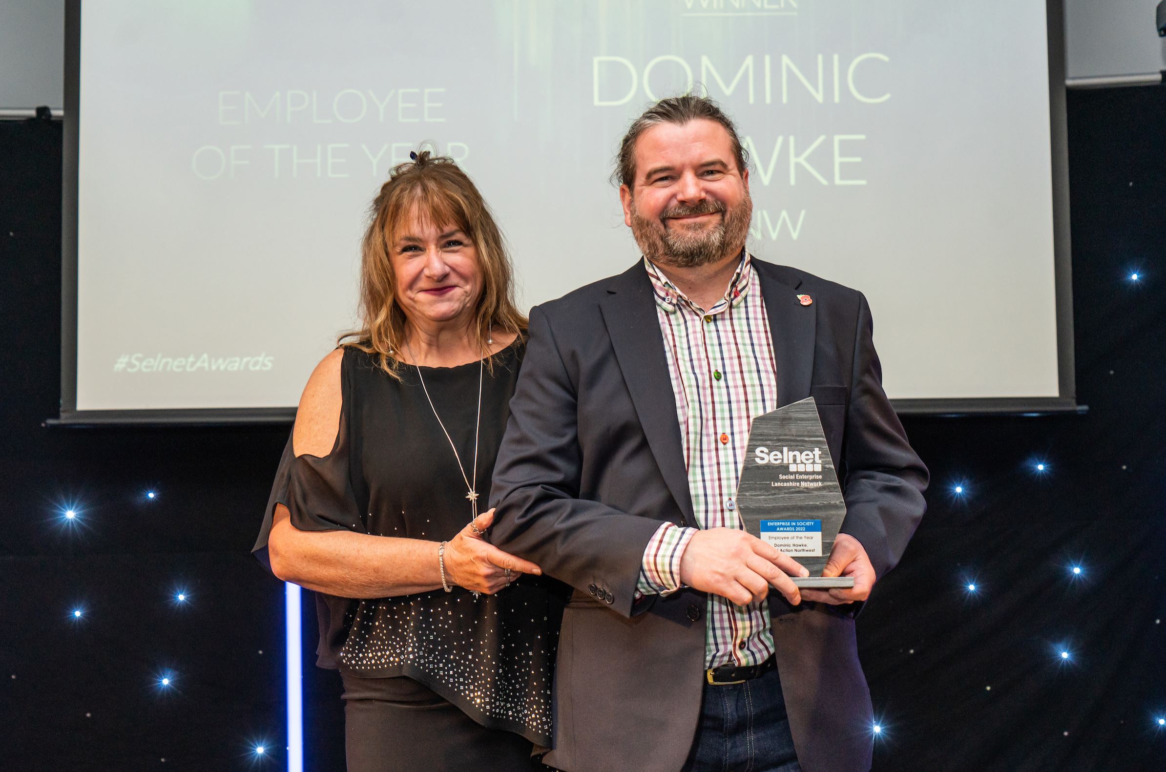 Sarah Gaskell from the Skills Hub presenting Dominic's award at the Award Evening