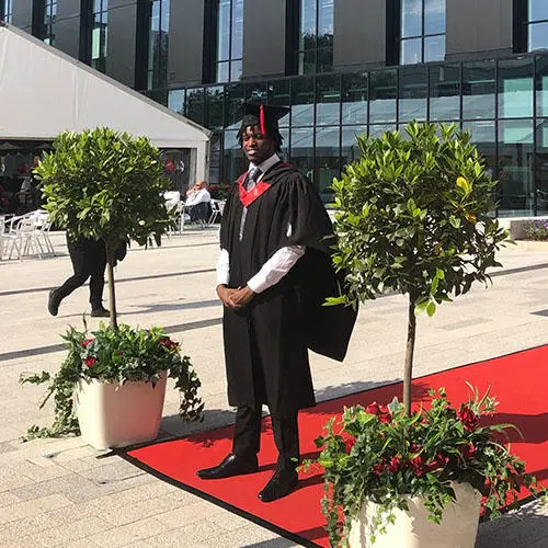 Vincent Ogutu outside the Engineering Innovation Centre