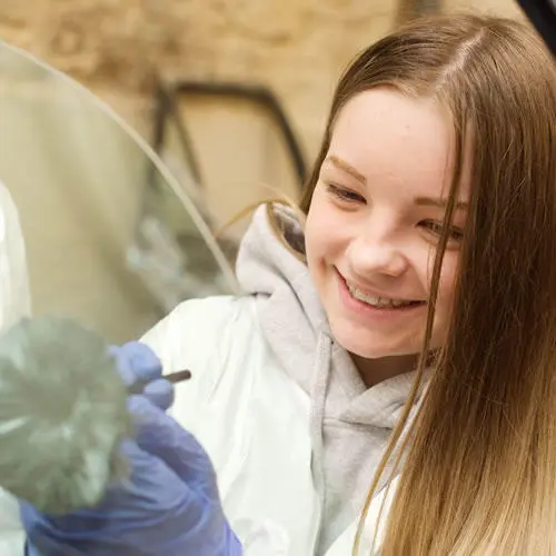 Fulwood Academy’s Georgia Lund dusting for fingerprints