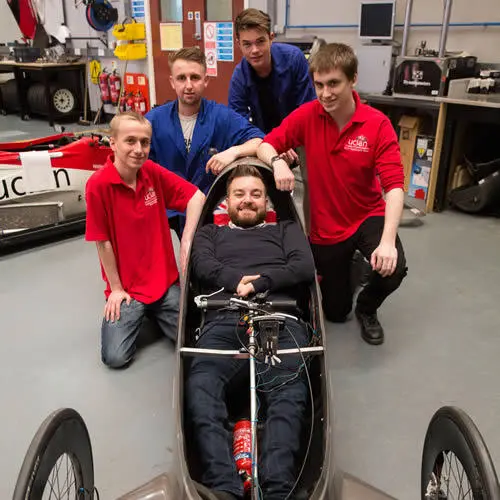 Presenter and comedian Alex Brooker with the UCLan Shell Eco-Marathon team.