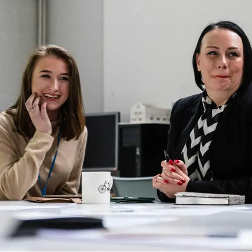 Winning student Charlotte Dempster (left)