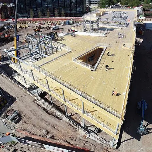 The new building rises against the Preston skyline