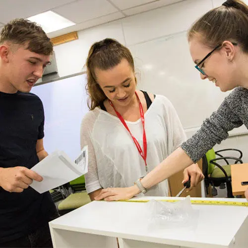 Students taking part in the Flat Pack Challenge