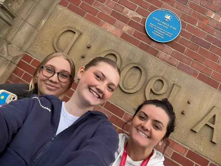 (L-R) Megan Lomax, Grace Shorrock and Kayleigh Atkinson pictured during a visit to the Dick Kerr, Ladies original working mill on Strand Road, Preston.