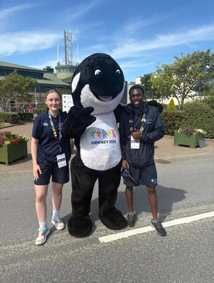 Sports therapy students with the Orkney Island Games Mascot