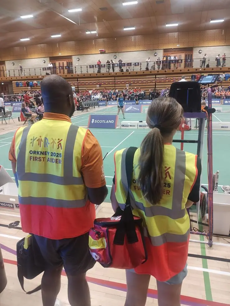 Students on first aid duty during badminton