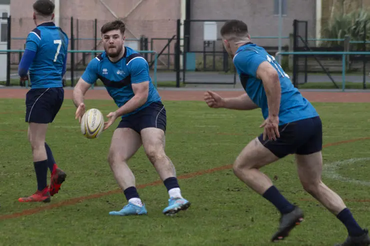 Jacob passes to Joe in action for the UCLan Men’s Rugby League Team