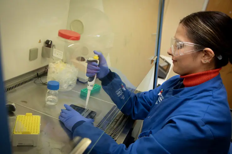 Research assistant Mariana Moreira preparing the test