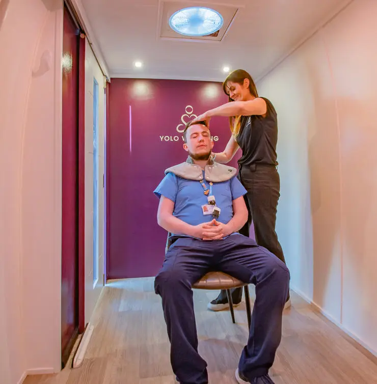 James Fisher from the Royal Lancaster Emergency Department receives YOLO Wellbeing therapy.