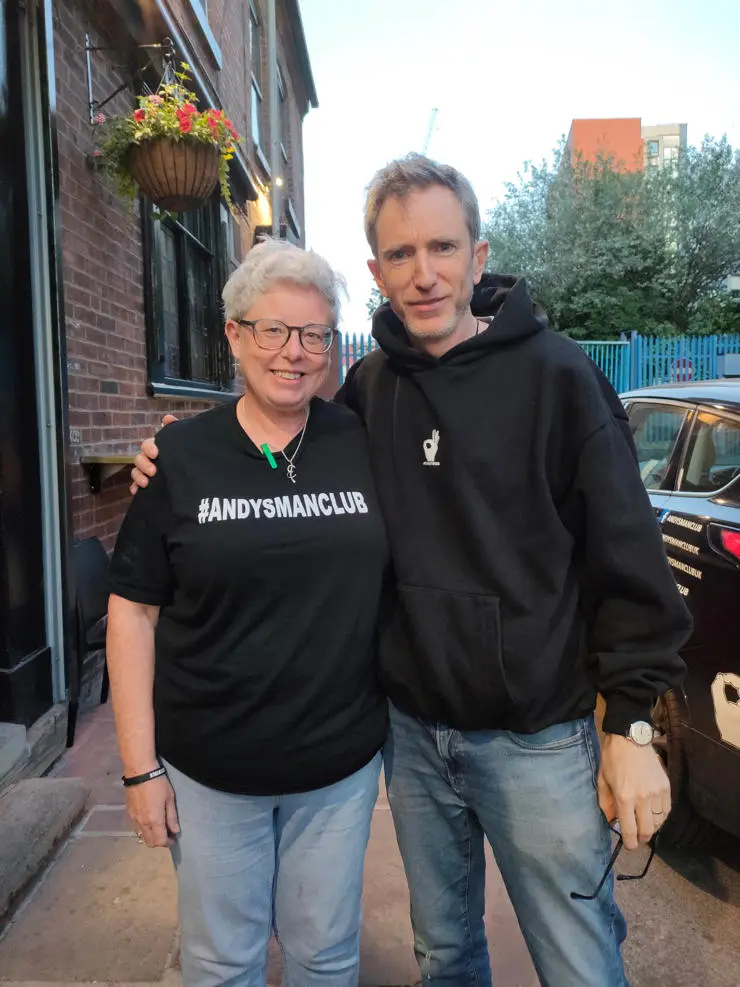 Ellen with actor Daniel Weyman on the set of That One Man