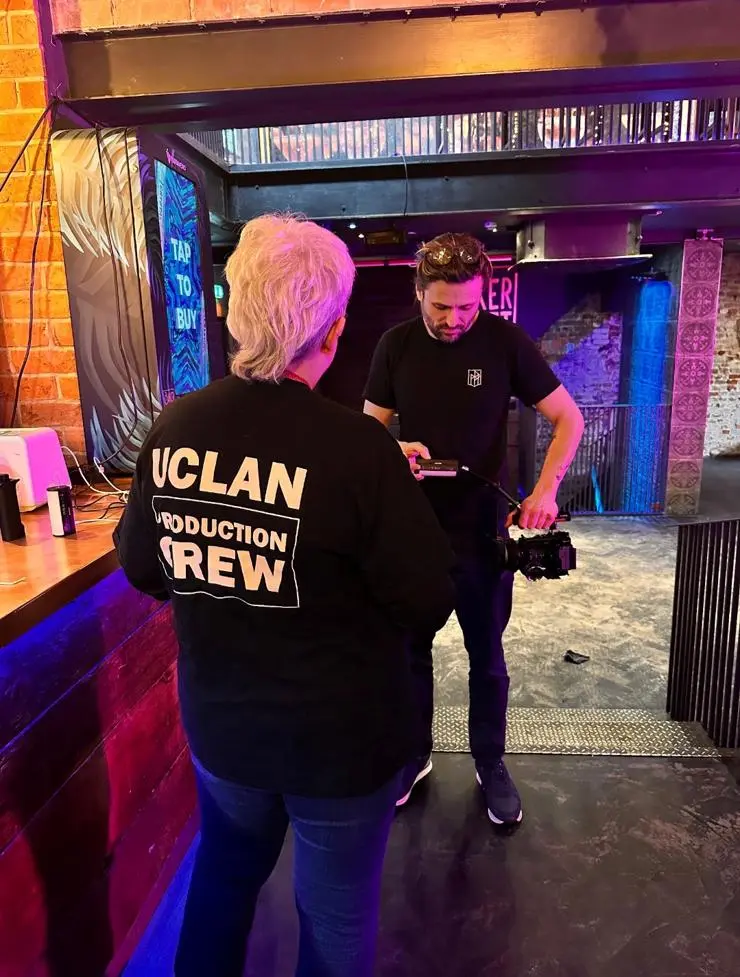 Ellen on the set of singer Em Louise’s Play Pretend music video