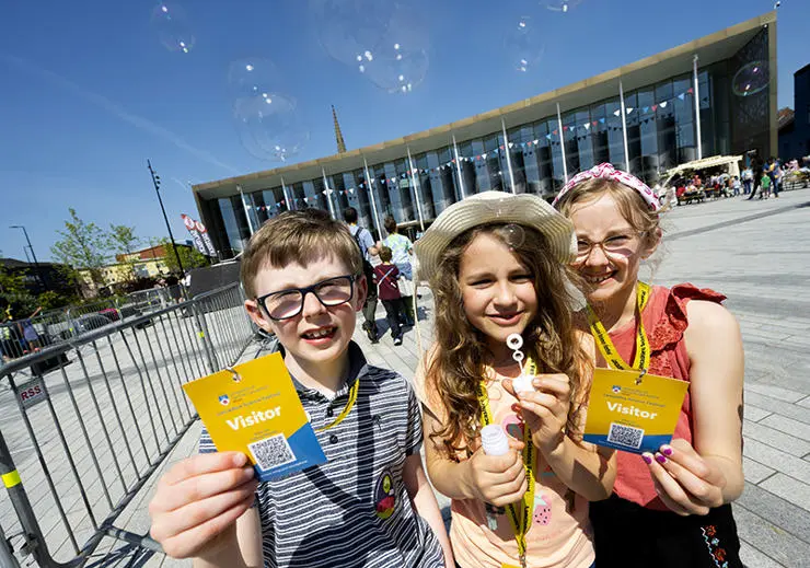 L-R) Isaac Rae, 7, Amelia Mullineaux, 9, Islay-Grace, 9, all from Preston