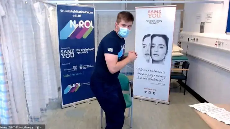 Student physio Alan Gregory giving a demo