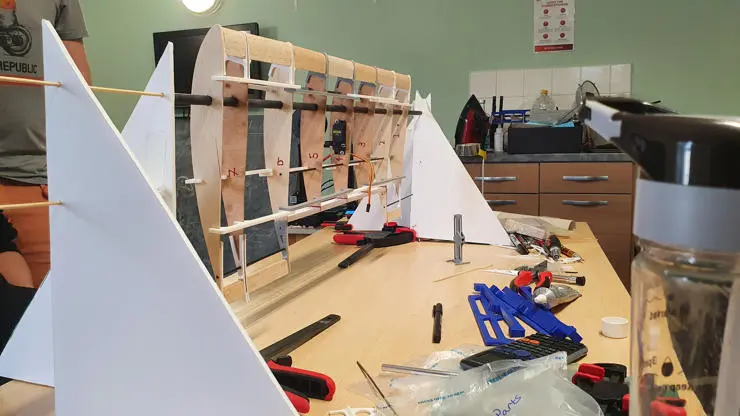 Part of the glider's wing during construction