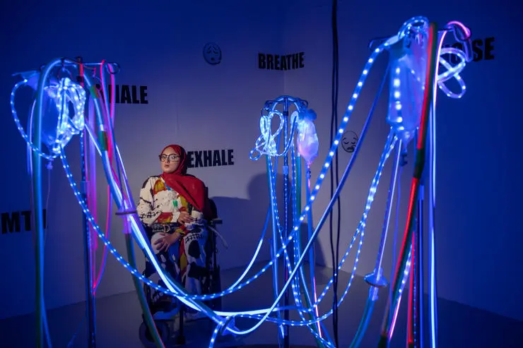 Juvairiyya Patel with her fine art display