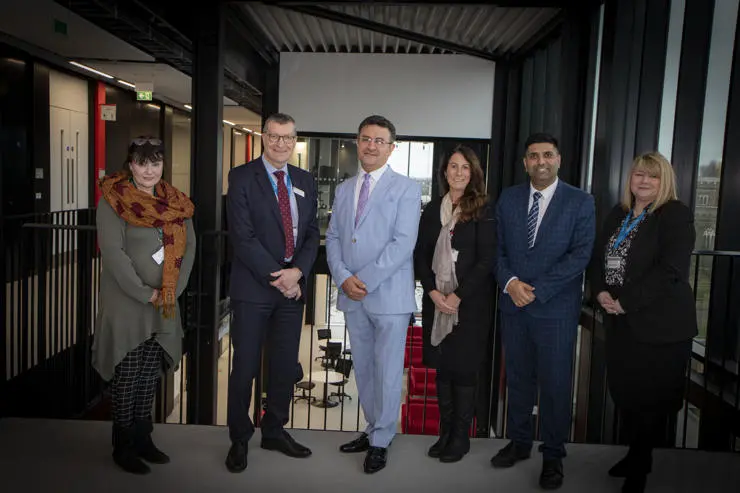 L-R: Professor Ali Melling; UCLan Vice Chancellor Professor Graham Baldwin; His Excellency Muhammad Tariq Wazir, Consul General of Pakistan; Professor Nicola Lowe; UCLan Ambassador, Lord Wajid Khan of Burnley; UCLan Deputy Chief Executive, Ruth Connor