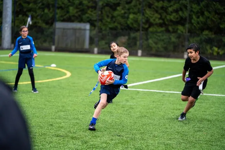 Pupils from Preston primary schools taking part in the Inspired by Wales Rugby League Tag Rugby League World Cup Festival
