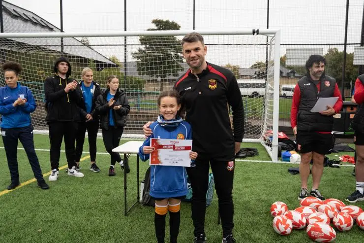 Pupils from Preston primary schools taking part in the Inspired by Wales Rugby League Tag Rugby League World Cup Festival