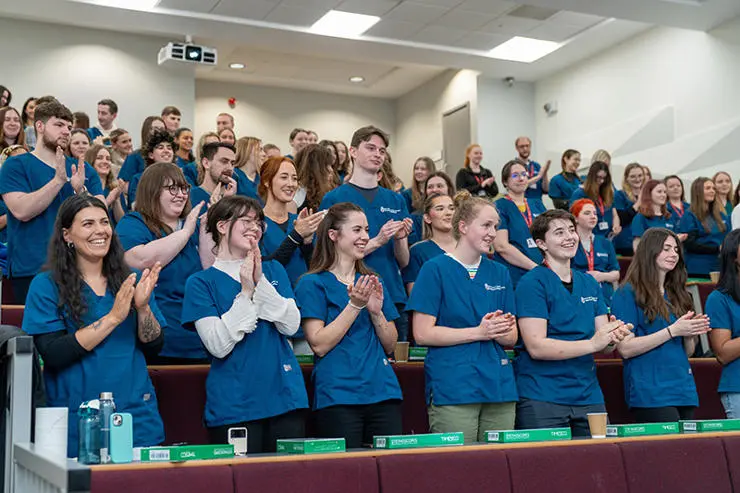 Georgia, front row third from the left, joined the University of Lancashire in 2023 in the first ever co-hort of veterinary medicine students (BVMS)
