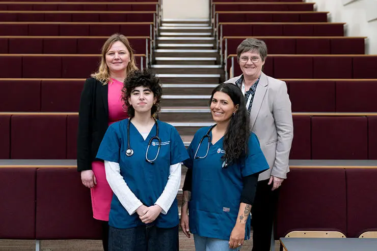 Dr Heather Bacon (top left)  Dr Sue Paterson (top right) with UCLan vet students Miriam Msouhli (left) and Martina Pizzolato (right).