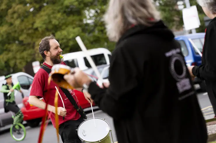 The UCLan Samba Drummers providing musical entertaining 