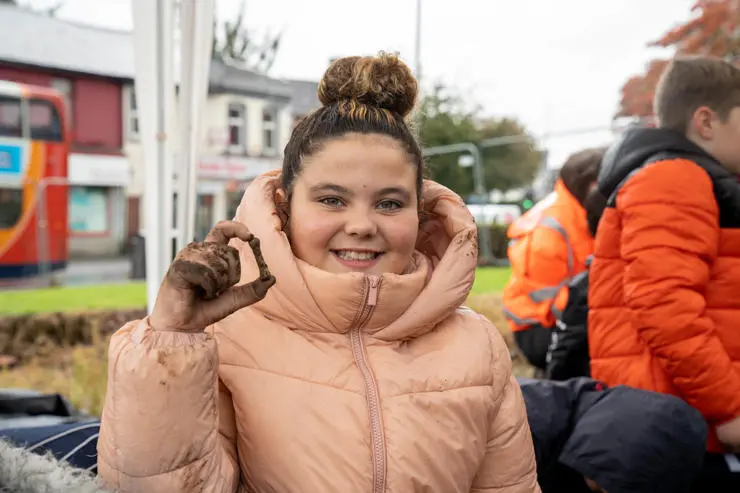 Year 6 Fulwood and Cadley Primary School pupil Remae with an archaeological find