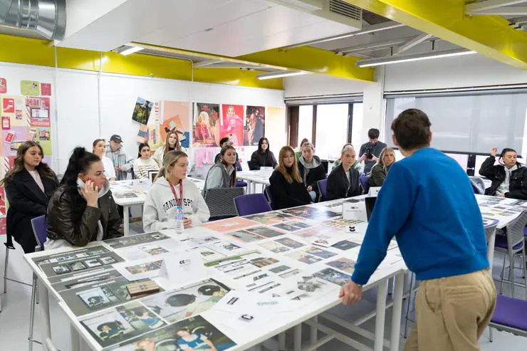 Patrick discusses the students' projects, which they developed in collaboration with his brand, Community Clothing