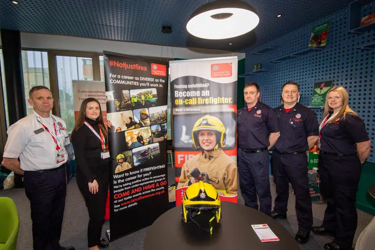 The team from Lancashire Fire and Rescue Service - Stephen Cheethan, Beth Simpson, Steve Glover, Glen Dinsdale, and Kelly McHugh